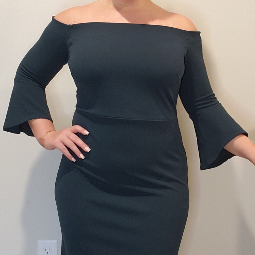 Holiday Off the shoulder Hunter green dress